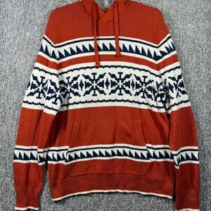 American Eagle Hoodie Sweater Orange Navy Geometric Southwestern Mens Large